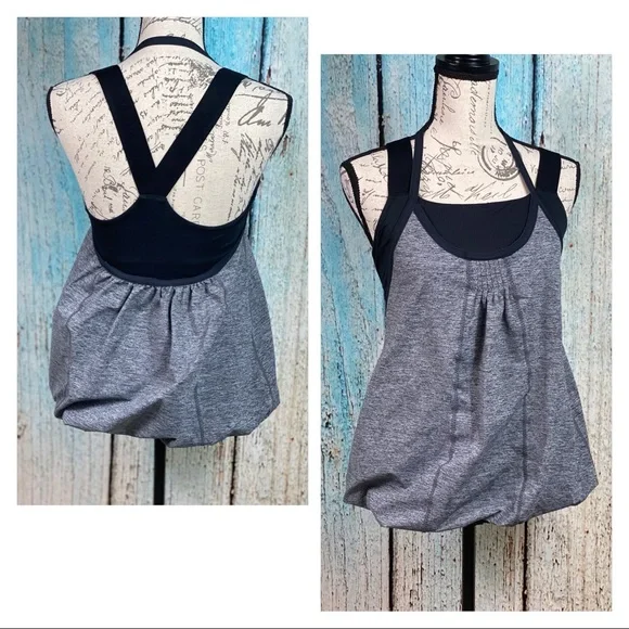SOLD LULULEMON Static Gray Black Awareness Bubble Tank - Picture 3 of 12